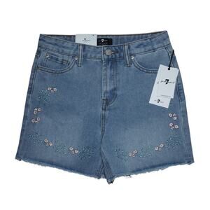 7 For All Mankind Girls High Waisted Embroidered Denim Shorts Size 10